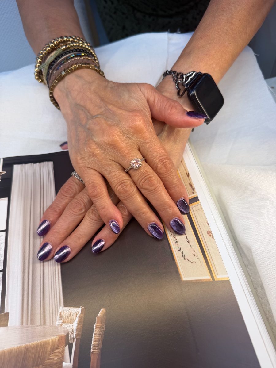 Purple cat eye gel manicure at Tip N’ Toe in San Jose, CA